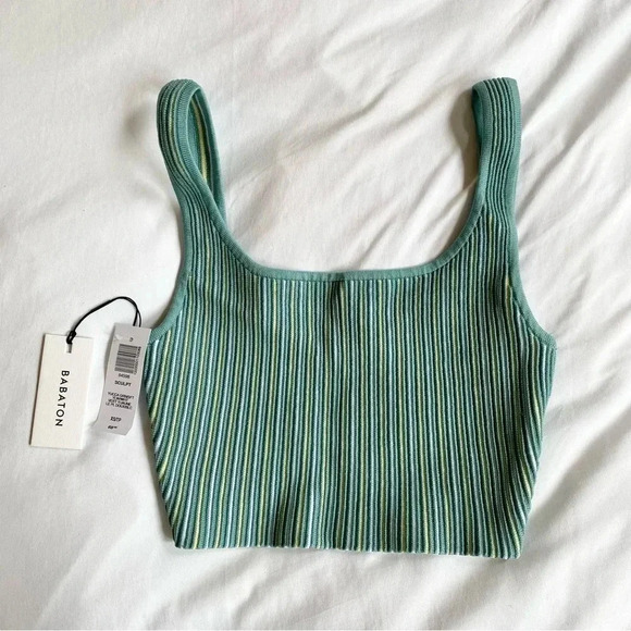 NWT Aritzia Babaton Sculpt Knit Cropped Rib Top Tank Yucca Green - Picture 4 of 9